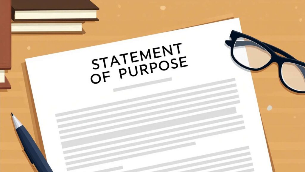 A student writing their statement of purpose for a university admission application.